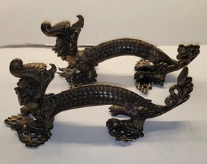Dragon Handles Brass Mythical Figural Shelf Pull 10.25" - Picture 1 of 4