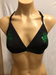 Neu mit Etikett Victoria's Secret PINK schwarzer Triangel-Bralette-BH Kleeblatt Spitze Racerback S - Bild 1 von 4