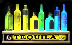 24" LED TEQUILA LIGHTED LIQUOR BOTTLE DISPLAY SHELF shot glass display BAR SIGN - Picture 1 of 1