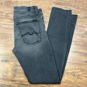 7 For All Mankind Jeans Men's 32 Paxtyn Faded Slim Stretch Distressed Black - Picture 1 of 11
