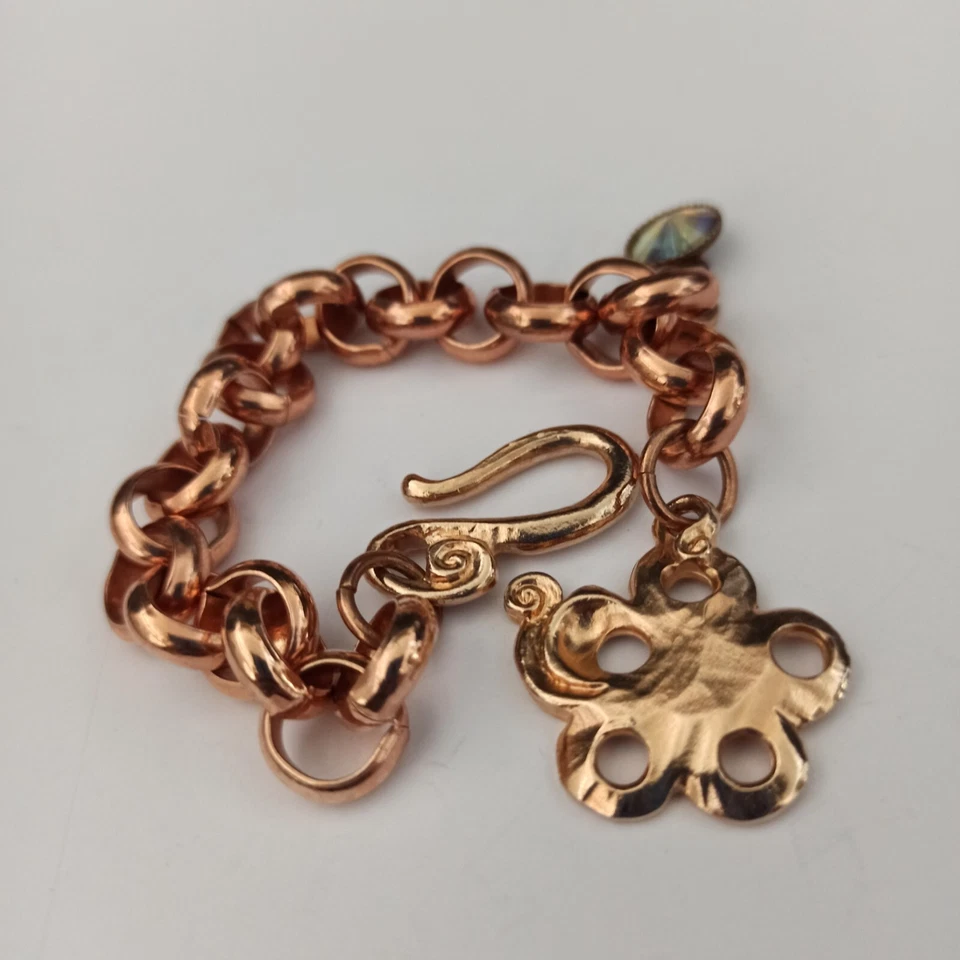Pulsera Rolo Tono Oro Rosa Rosa AB Cristal Arte Israelí AVGAD Dije Modernista Foto 1 de 4