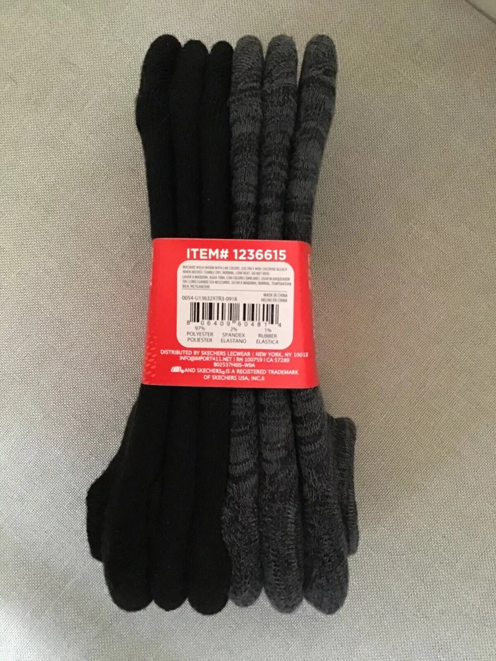 Skechers Performance Womens Socks 6 Pair Invisible No Show Black Gray