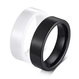 Anello di fidanzamento matrimonio uomo/donna cinturino in ceramica bianco/nero 6 mm taglia 7 8 9 10 - Foto 1 di 10