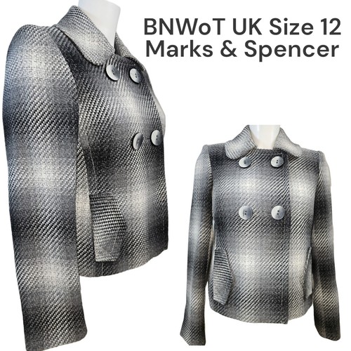Giacca cappotto da giorno stile Jackie Kennedy Chanel nuovo con etichette M&S taglia 10 12 elegante tweed