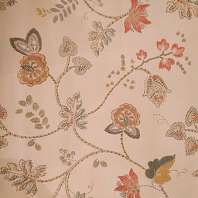 Vintage Wallpaper Floral Folk Beige Tan Green Gold Rose by Motif double rolls - Image 1 of 4