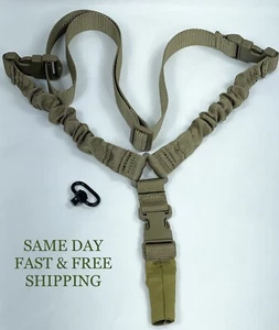 Tactical Single Point Strap Bungee Rifle Gun Sling with QD SWIVEL (FDE) - Picture 1 of 7