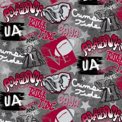 SYKEL Alabama Crimson Tide Cotton Fabric with All Over Graffiti Print-Sold by the Yard