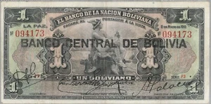 BILLETE BOLIVIA 1 P112 11.05.1911 (1929) GVF-aEF SERIE P3 - Imagen 1 de 2