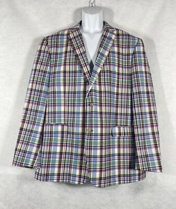 Saddlebred Blazer Mens 48R Purple Blue Sport Coat 100% Cotton Plaid EUC - Picture 1 of 13