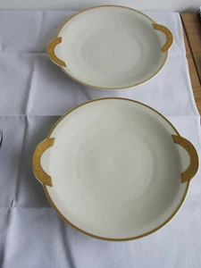 2x Kuchenplatte Edelstein Küpps Elfenbein Porzellan Golddekor gemustert Dm 31x28 - Bild 1 von 3