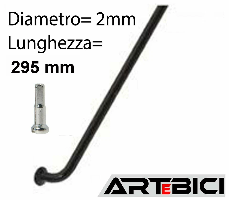 SENZA MARCA Raggi 2 x 295mm acciaio nero per bici cerchi ruote con niples zincati 14mm (5pz)