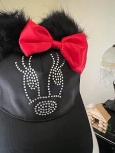 Disney Parks Minnie FABOWLOUS Pom Pom Stones Bow Black Baseball Hat NWT - Picture 1 of 4