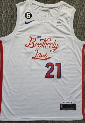 Nike Philadelphia 76ers City Of Brotherly Love Joel Embitt Jersey Size 54 NWT Cover