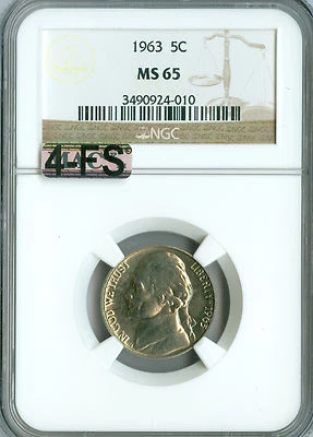 1963 JEFFERSON NICKEL NGC MS65 MAC 4FS TOUGH DATE SPOTLESS $100 IN FS . - Image 1 of 4