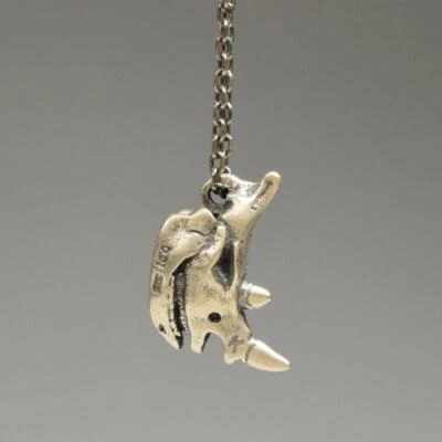 Collar de 20" con colgante de calavera de rinoceronte de plata esterlina 925 gótico hecho a mano único Foto 1 de 4