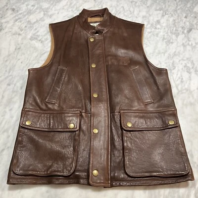 ORVIS Men's Munitions Smooth Leather Cargo Outdoor Vest L Brown Hunting Jacket - Image 1 of 4