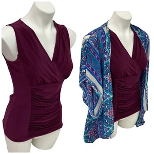 WHBM Top Womens XS Paisley Kimono Purple Surplice V Neck Office Work Business - Picture 1 of 12