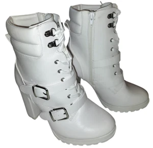 Scarpa Dazzle donna misura 9,5 Analisa stivaletti stringati tacco a blocco suola strappo stivali bianchi - Foto 1 di 8