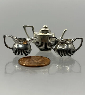 Juego de té de plata esterlina REO Company 3 piezas miniatura para casa de muñecas Tailandia 1:12 Foto 1 de 4