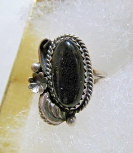Indianer Sterlingsilber 925 ovaler Onyx Blatt Blume Ring Größe 5 1/4 - Bild 1 von 4