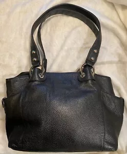 Vintage Kenneth Cole Black Pebbled Leather Satchel Handbag Purse Nickel Hardware - Picture 1 of 13
