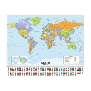 24 x 36" 61X91 CM Weltkarte Karte Druck Art Poste mit Flaggen Landkarte Wanddeko - Bild 1 von 10