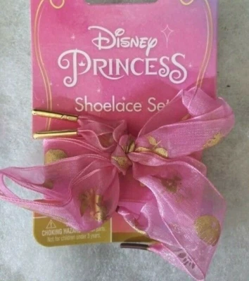 Cordones de cinta de gasa rosa princesa Disney con iconos metálicos dorados y punta dorada Foto 1 de 4