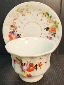 Antique French Paris Hard Paste Porcelain Teabowl Saucer Floral Decoration 1840 - Picture 1 of 9