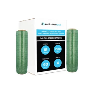18" x 1500' 63 Ga 4 Rolls Cast Hand Narrow Stretch Wrap Dark Green Shrink Film - Imagen 1 de 7