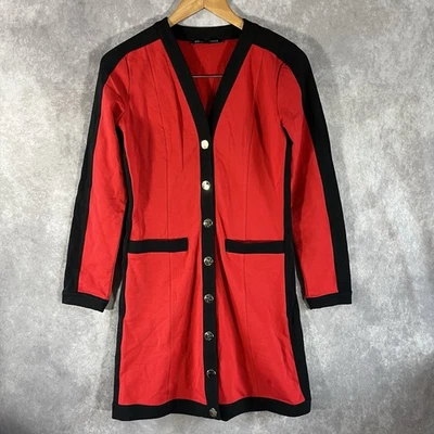 Boston Proper Sweater Jacket Womens XS Red & Black Button Up w/ Pockets Stretch - Image 1 of 4