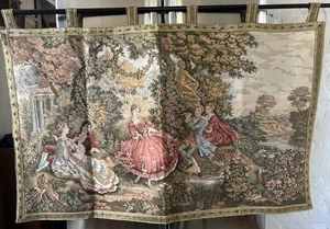 "Tapiz francés vintage 47""x 32"" hermosa escena romántica baile colgante de pared" - Imagen 1 de 22