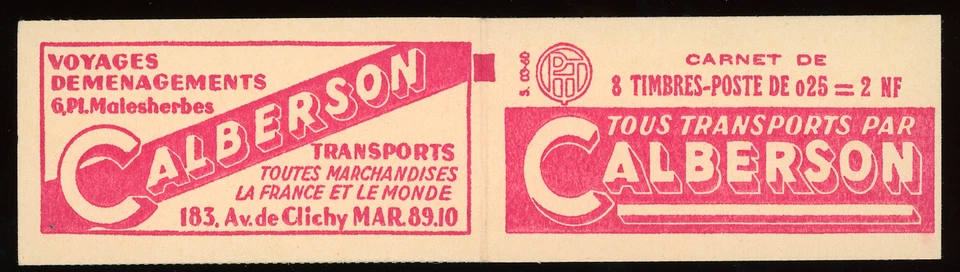 FRANCE CARNET 1263-C-1 TYPE Marianne Decaris  March 1960 CALBERSON Ad MNH ** €50 - Image 1 of 2