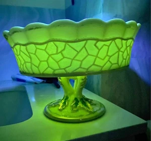ANTIQUE Northwood Klondyke Vaseline Opalescent Compote | Victorian Gilded - Picture 1 of 7