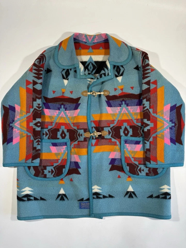 Vintage 70s Pendelton Beaver State Chore Jacket Robe 2 Pocket Aztex Blanket Coat - Image 1 of 4