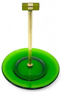 Vintage Emerald Glo Mid Century Modern Green Glass & Brass Tray w/ Lucite Handle - Picture 1 of 4