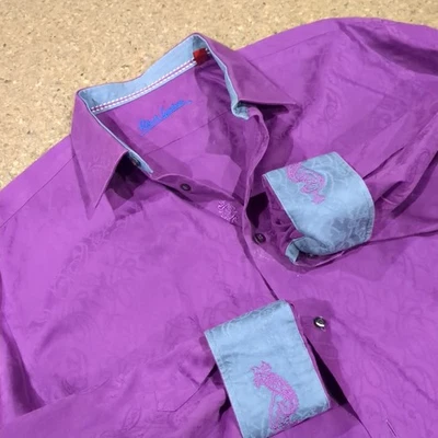 Robert Graham Mens Shirt Size 2XL Paisley Purple Flip Cuff Dress Button Up Tall - Image 1 of 4