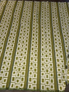 Mid-Century Vintage Woven Upholstery Fabric Geometric Shapes Lines Avocado Green - Picture 1 of 10