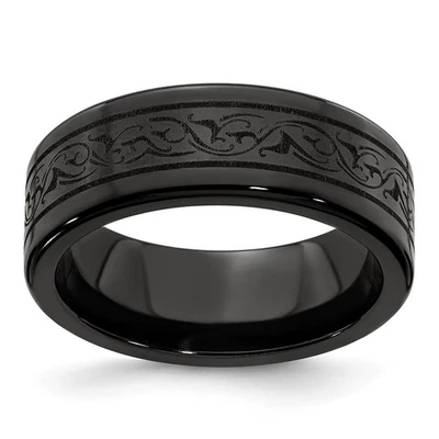 Titanium Black Titanium Laser 8mm Band Ring Size 8 for Men's 7.32gm - Image 1 of 4