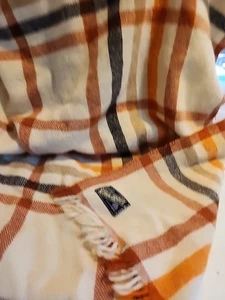 Vintage Killarney Wool Blanket Ireland Beige Orange Black Tan Rust Throw *read* - Picture 1 of 8
