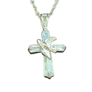 Collar Colgante Cruz Paloma Plata de Ley 925 Sobre Crucifijo Religión Cristiana - Imagen 1 de 5