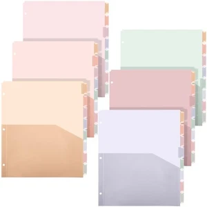 6 Sets 8-Tab Plastic Binder Dividers with Pockets - 3-Hole Punched, 9.75x11.5... - Picture 1 of 6