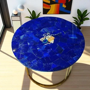 Mesa redonda de café y té de lapislázuli de 30" hecha a mano decoración de muebles de cocina - Imagen 1 de 9