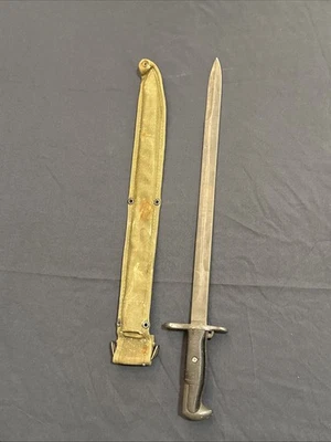 SCARCE EXPERIMENTAL M1 GARAND BAYONET 16.25" THIN BLADE UNMARKED W/CANVAS SHEATH - Image 1 of 4