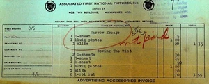 Associated First National Pictures Invoice 1920s Narrow Escape Sowing the Wind - Picture 1 of 1