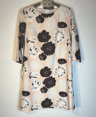 Marimekko  EU Size 36 = Medium Black & Pink Floral Cotton 3/4 Sleeve Shift Dress - Image 1 of 4