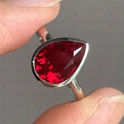 4.00 Carat Pear Cut Natural Ruby Solitaire Engagement Ring 18K White Gold Plated - Image 1 of 4