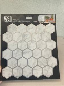 20 PEEL STICK 8"x8" BACKSPLASH TILE HEXAGON MOSAIC WHITE SILVER MARBLE US MADE - Picture 1 of 3