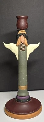 "Candelabro vintage Williraye Studio arte popular ángel 12"" resina granate verde 1997" Foto 1 de 4