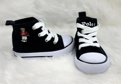 Baby Toddler Polo Ralph Lauren Sneakers Size 4 High Top Black Excellent cond. - Image 1 of 4
