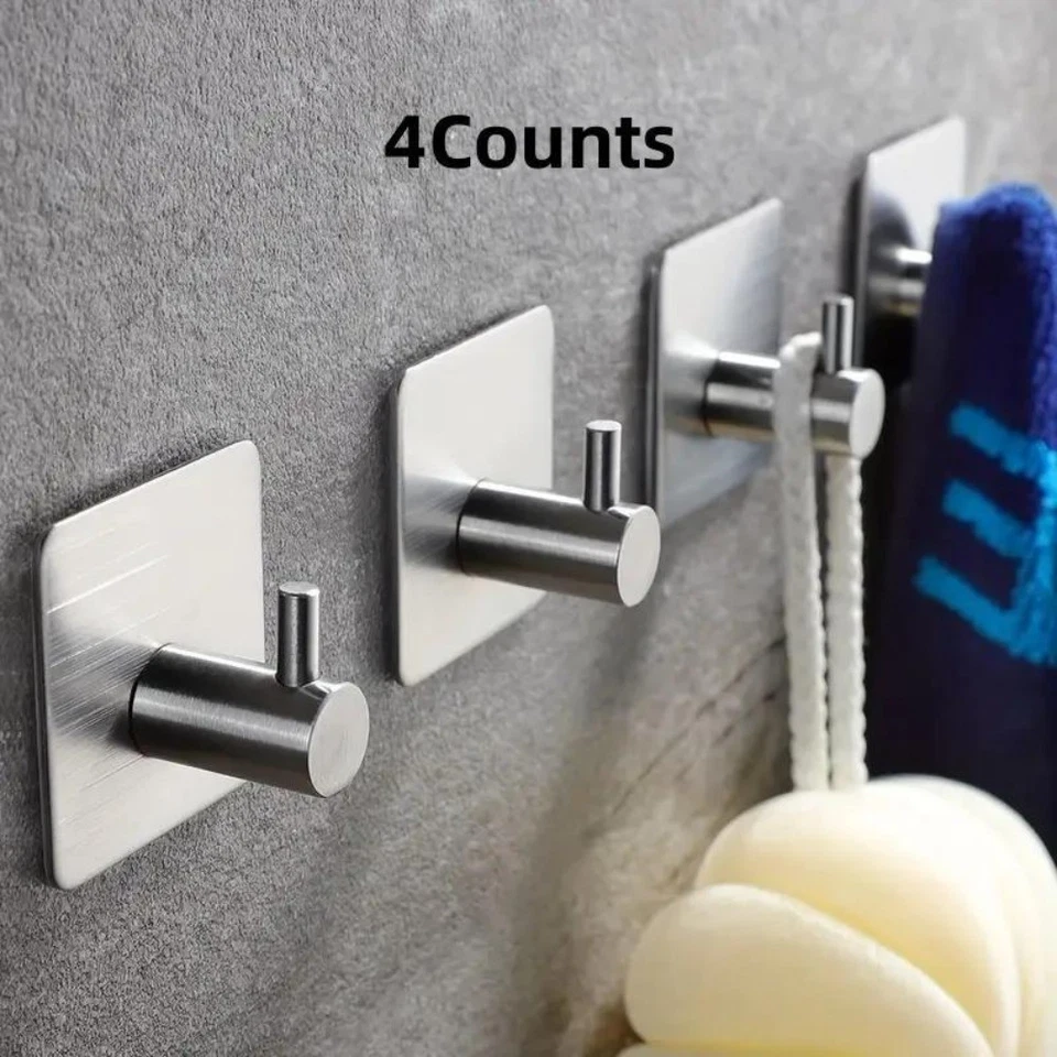 Ganchos de acero impermeables, 4 unidades: autoadhesivos para baño y dormitorio. Foto 1 de 4